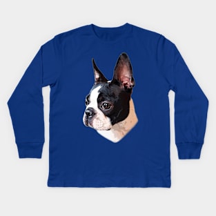 Boston Terrier Face Puppy Dog Kids Long Sleeve T-Shirt